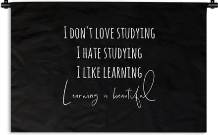 Wandkleed - Wanddoek - Quote - Studeren - Liefde - 90x60 cm - Wandtapijt