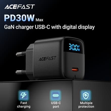 ACEFAST GaN PD30W EU Telefoon Snel Opladen Oplader Voor iPhone 16/15 Pro Max USB C Muur LED Digitale Display Adapter voor Samsung S25