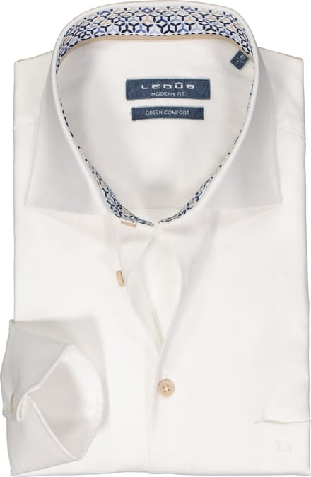 Ledub modern fit overhemd - twill - wit - Strijkvriendelijk - Boordmaat: 46