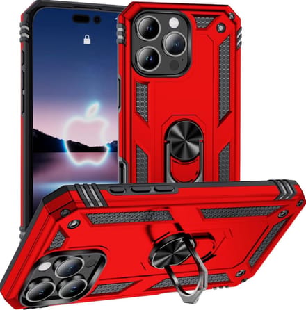 Cityhoesje– Armor Kickstand – Ring BackCover – iPhone 16 Pro – Rood