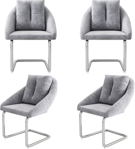 Merax Fluwelen Eetkamerstoelen Grijs – Set van 4 Luxe Draaistoelen met Kussen en Gewelfde Poten