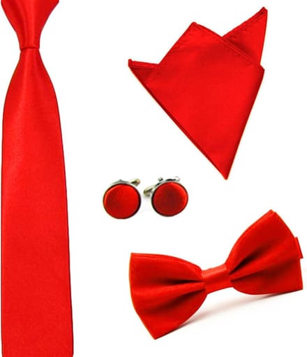 Luxe set stropdas - vlinderstrik - pochette - manchetknopen - Rood - strik - strikje - vlinderdas - pochet - heren - Cadeau