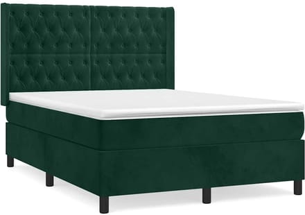vidaXL - Boxspring - met - matras - fluweel - donkergroen - 140x200 - cm
