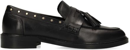 Manfield - Dames - Zwarte leren loafers met studs - Maat 41