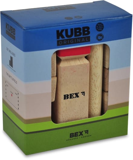 Bex Kubb Mini – Zweeds Vikingschaak – Tafelmodel & Decoratief Spel – Massief Rubberhout – Koning Met Rode Kroon – Vanaf 8 Jaar