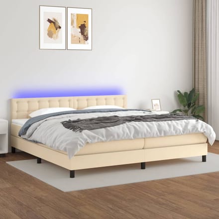 vidaXL - Boxspring - met - matras - en - LED - stof - crèmekleurig - 200x200 - cm