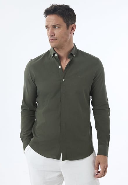 Jimmy Sanders Linnen Katoen Blend Shirt - Overhemd Heren Khaki - M