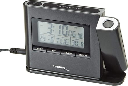 Technoline WT 519 Projectiewekker met radioklok, weergave van de binnentemperatuur en datumweergave, 1 stuks verpakking