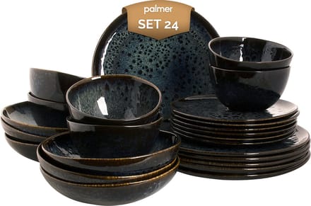 Palmer - Serviesset - Eccentric - Blauw - Stoneware - Bordenset - 6 persoons - 24-delig