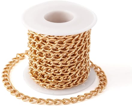 Gouden aluminium pantserketting, 5 m, ongelast, gedraaide ketting, 10 x 6,5 mm, voor sieraden, accessoires, doe-het-zelvers, 4,6 m