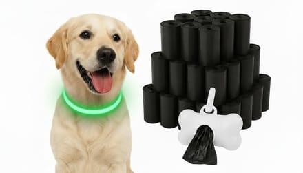 Professor Q LED Hondenhalsband met 100 Poepzakjes - Groen S - USB Oplaadbaar - 3 Lichtstanden - Op Maat te Knippen