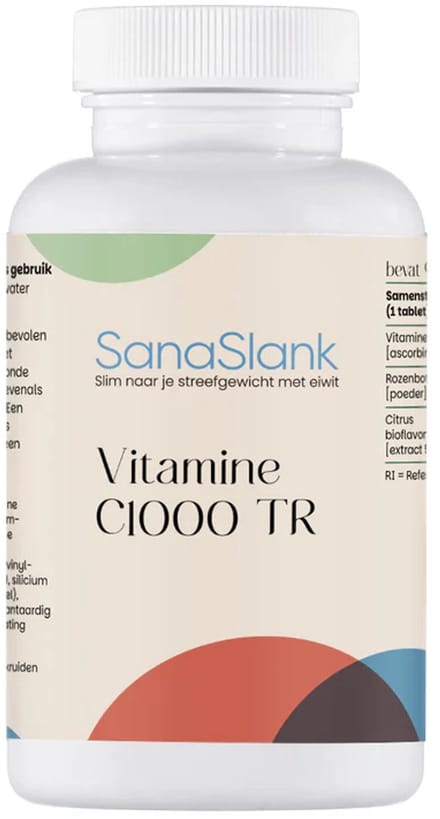 SanaSlank Vitamine C 1000mg 90 Tabletten - Time-Release - Weerstand Energie - Rozenbotel - Vegan