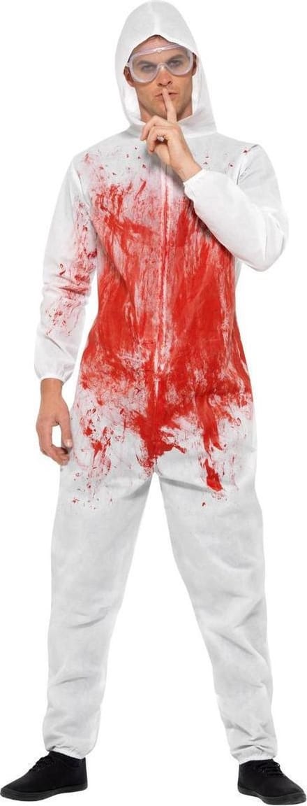 Smiffys - Bloody Forensic Overall Kostuum - XL - Wit/Rood