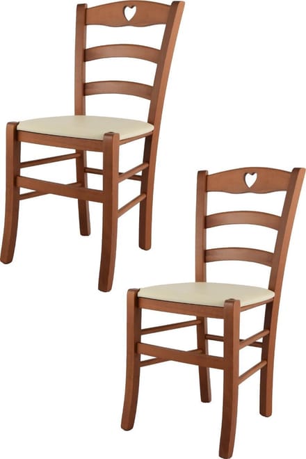 Tommychairs Cuore - Eetkamerstoelen - Set van 2 - Kersenhout - Kunstleer