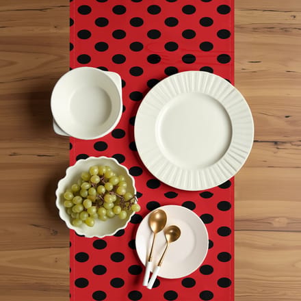 ABAKUHAUS Rood-Zwart tafelloper – 40x225 cm – Polyester, digitaaldruk