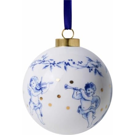 Heinen delfts blauw kerstbal - kerstengel, 8 cm