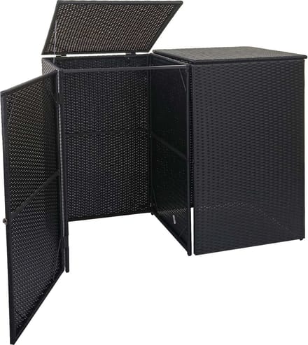 2-bakken-afvalemmerhoes MCW-E25, afvalemmerhoes, poly rotan 2x120l ~ zwart
