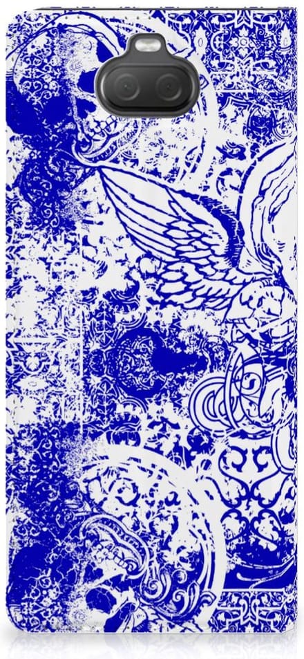 Mobiel BookCase Sony Xperia 10 Angel Skull Blauw