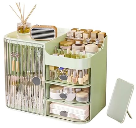 Cosmetica Organizer met 3 Laden en Spiegel - Transparantgroen