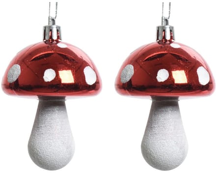 Decoris Kersthangers - 20x - rood - paddenstoelen - 7 cm - kerstversiering - Rode kerstversiering/boomversiering