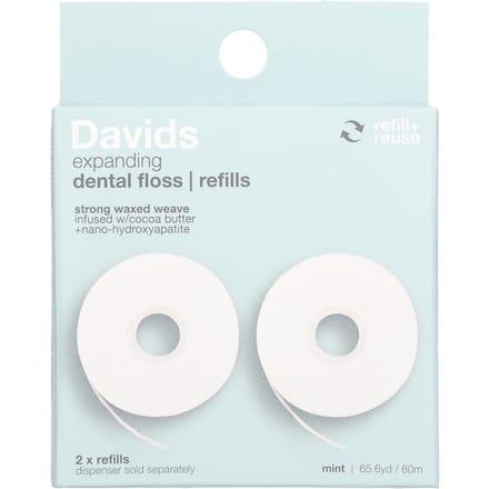 Davids, fil dentaire allongé, recharge, menthe, 2 pièces. white