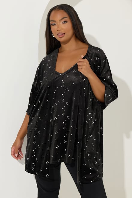 Yours Zwarte Ster Velours Kimono Size 46
