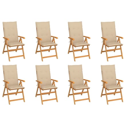 vidaXL - Verstelbare - klapstoelen - met - kussens, - 8 - stuks, - massief - teakhout