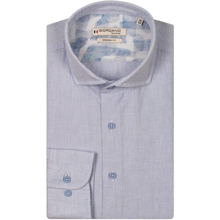 Giordano Overhemd Row Soft Washed Cotton Linnen Cutaway Collar Micro Gingham Check Licht Blauw / male