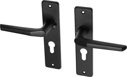 Zwarte deurklinken met schild aluminium duimmodel PC55 | Per Set