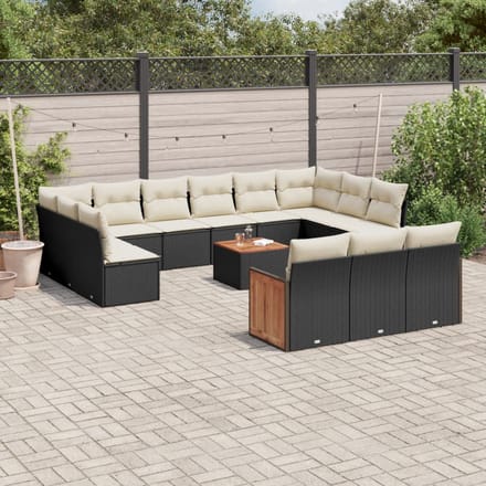 vidaXL - 14-delige - Loungeset - met - kussens - poly - rattan - zwart