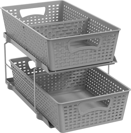 Famanu - 2-laags opbergrek met uitschuifbare lades, ondergootsteen organizer, multifunctioneel design, grijs
