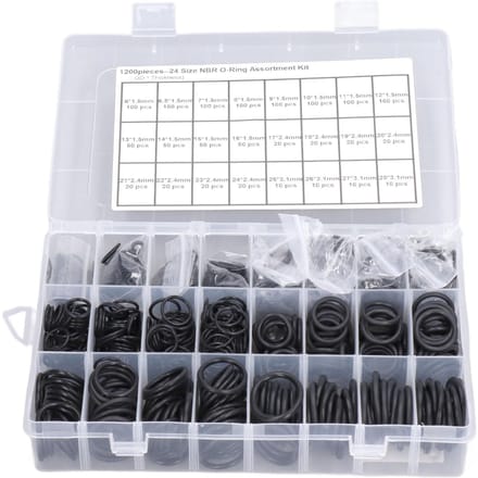 1200 stuks Nitrilrubberen afdichtingsring Diverse maten O-ringen Assortimentskit Zwart gray