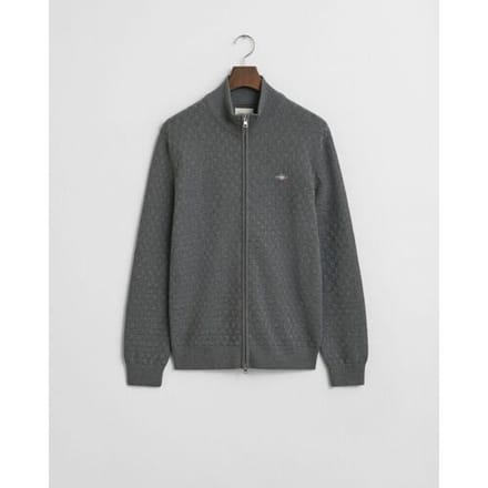 Gant Vest Micro Texture Organic Cotton Knit Two-Way Zip Dark Grey Melange / male