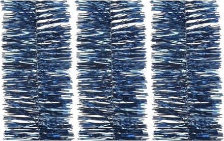 3x decoris kerstslinger-guirlande - donkerblauw - glanzend lametta - 270 cm