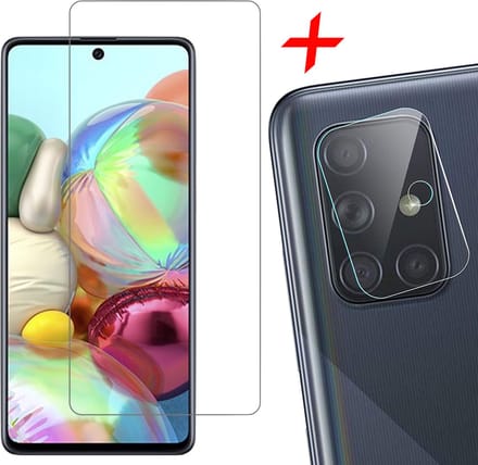 Screenprotector geschikt voor Samsung A71 + Camera Protector - Glas Screen Protector