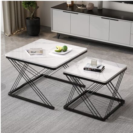 Lot de 2 tables basses élégantes, carrées 60*60*45 cm et 45*45*40 cm