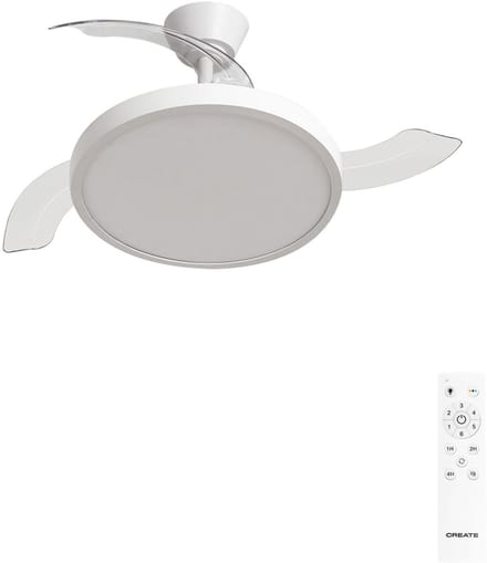 CREATE - Plafondventilator 40W stil met intrekbare bladen met licht - Ø108cm - Wit - Afstandsbediening - WIND CLEAR STUDIO