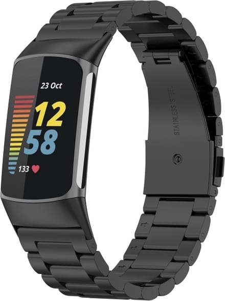 Stalen bandje - RVS - geschikt voor Fitbit Charge 5 / Charge 6 - zwart