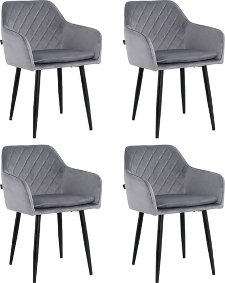Lina® Noble Eetkamerstoelen - Grijs - Set van 4 - Velvet