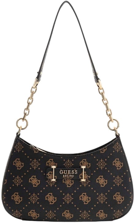 GUESS schoudertas Carrie Logo Top Zip Shoulder Bag Espresso Logo donkerbruin