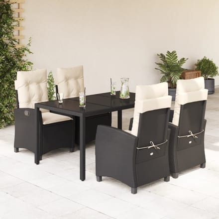 vidaXL - 5-delige - Tuinset - met - kussens - poly - rattan - zwart