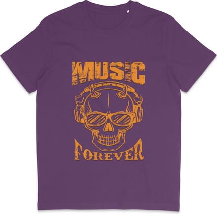 Heren Dames T Shirt - Skull Print - Quote Music Forever - Paars - M