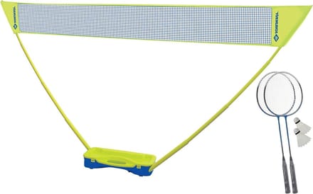 Badmintonset Compact inclusief net - 2 rackets en 2 ballen - kunststof koffer - blauw