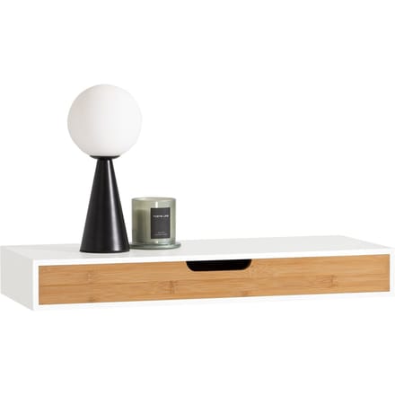 SoBuy Wandplank met 1 Lade - Max 5. kg - 60 x 25 x 8 cm - Wit/ Bruin