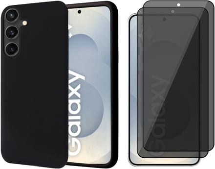 Hoesje geschikt voor Samsung Galaxy S25 - 2x Privacy Screenprotector Volledig Dekkend Glas - Mat Back Case Zwart