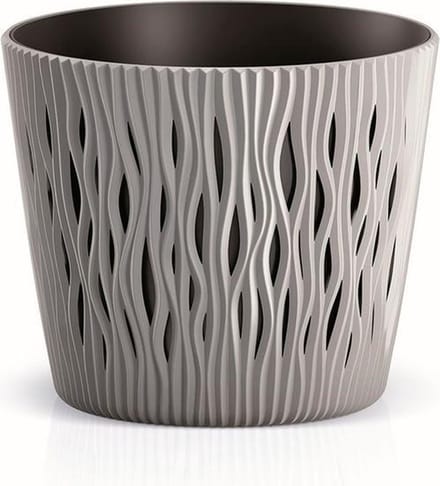 SANDY ROUND plastic potten RONDE IN GRIJS 18,9 X 18,9 X 16,5 CM