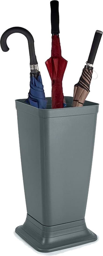 Plasticforte Paraplubak/parapluhouder Plain - grijs - glad kunststof - D26 x H52 cm - op verhoogde voet - uitlekbak