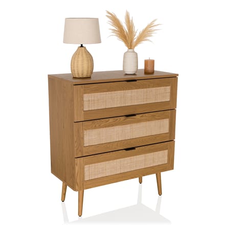 Commode BOHEO K 80x40x90 cm 3 laden rotan vlechtwerk eiken hjh LIVING