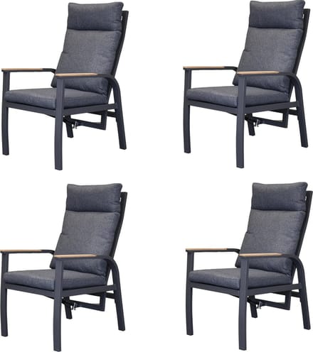 Kota dining tuinstoel verstelbaar antraciet aluminium set van 4