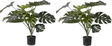 2x Groene Monstera kunstplant 85 cm voor binnen - Kunstplanten/nepplanten